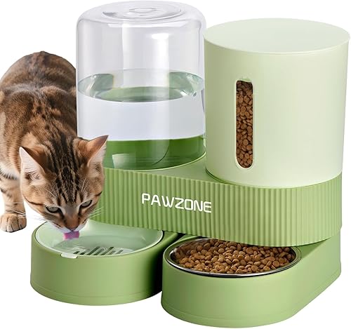 Paquete de 2 alimentadores automáticos para gatos, dispensador de agua de acero inoxidable, alimentador de alimentos por gravedad y bebedero con