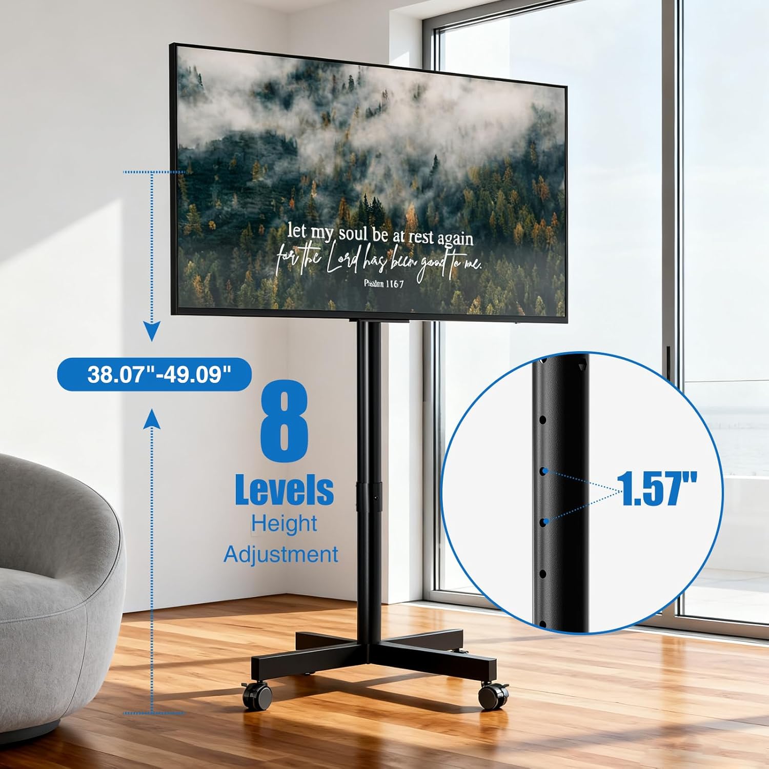 Mobile TV Cart, Floor TV Stand for 13-55 inch TVs with -10°/+15° Tilt Mount Holds up to 77 lbs, Rolling TV Cart for Flat/Curved Screens, Height Adjustable Portable TV Stand Max VESA 400x400mm
