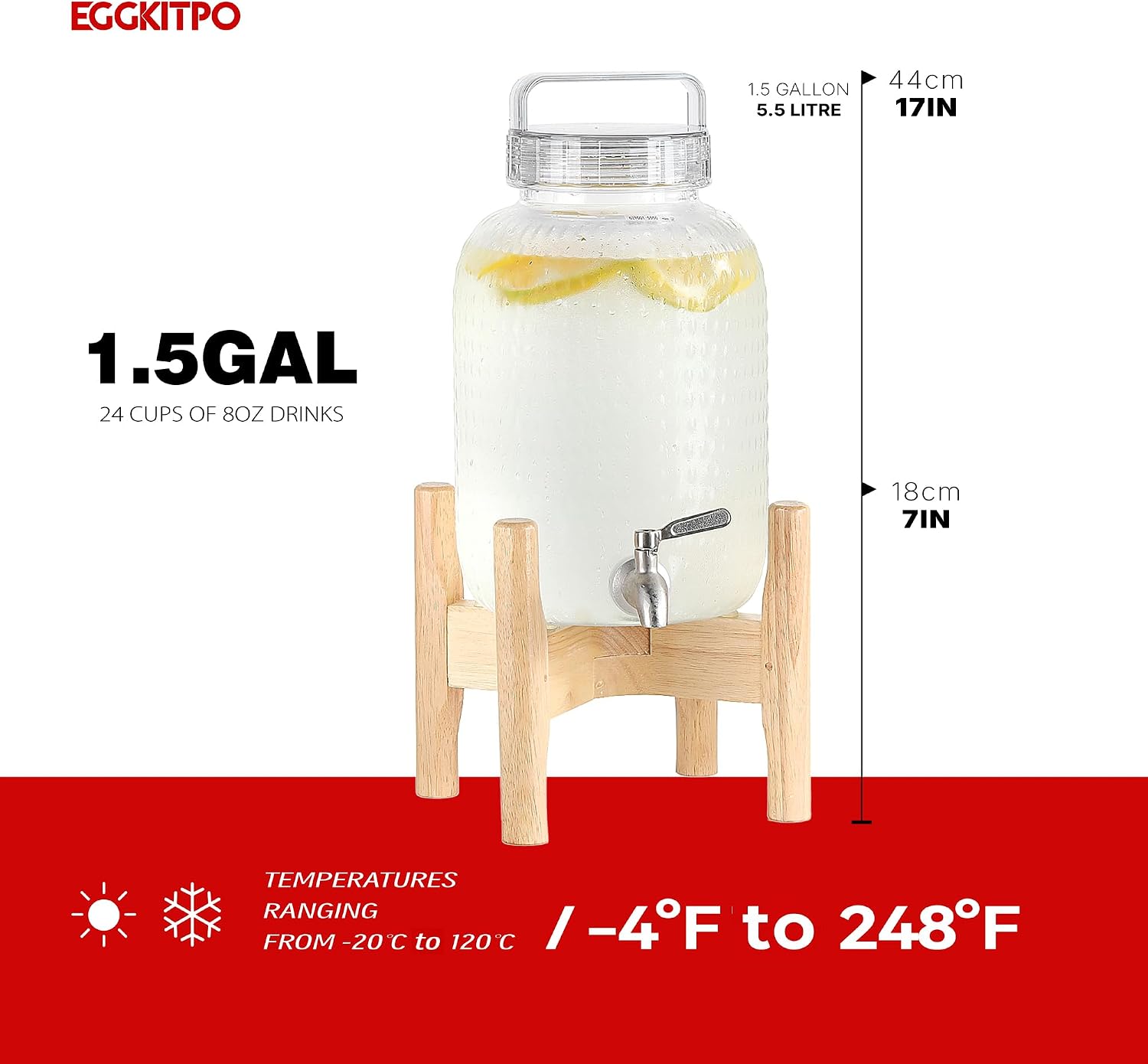 EGGKITPO 1.5 Gallon Polycarbonate Drink Dispensers for Parties 304 Stainless Steel Spigot Lemonade Dispenser with Stand Holloween Clear lid Water Dispenser for Wedding Sun Tea Jar BPF FREE