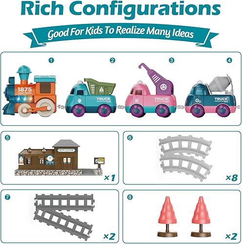 Miniatura 4 de Juego de tren para niños pequeños, juguetes magnéticos de tren para niños pequeños de 3 años, 4 piezas, camiones de tren de juguete para niños y