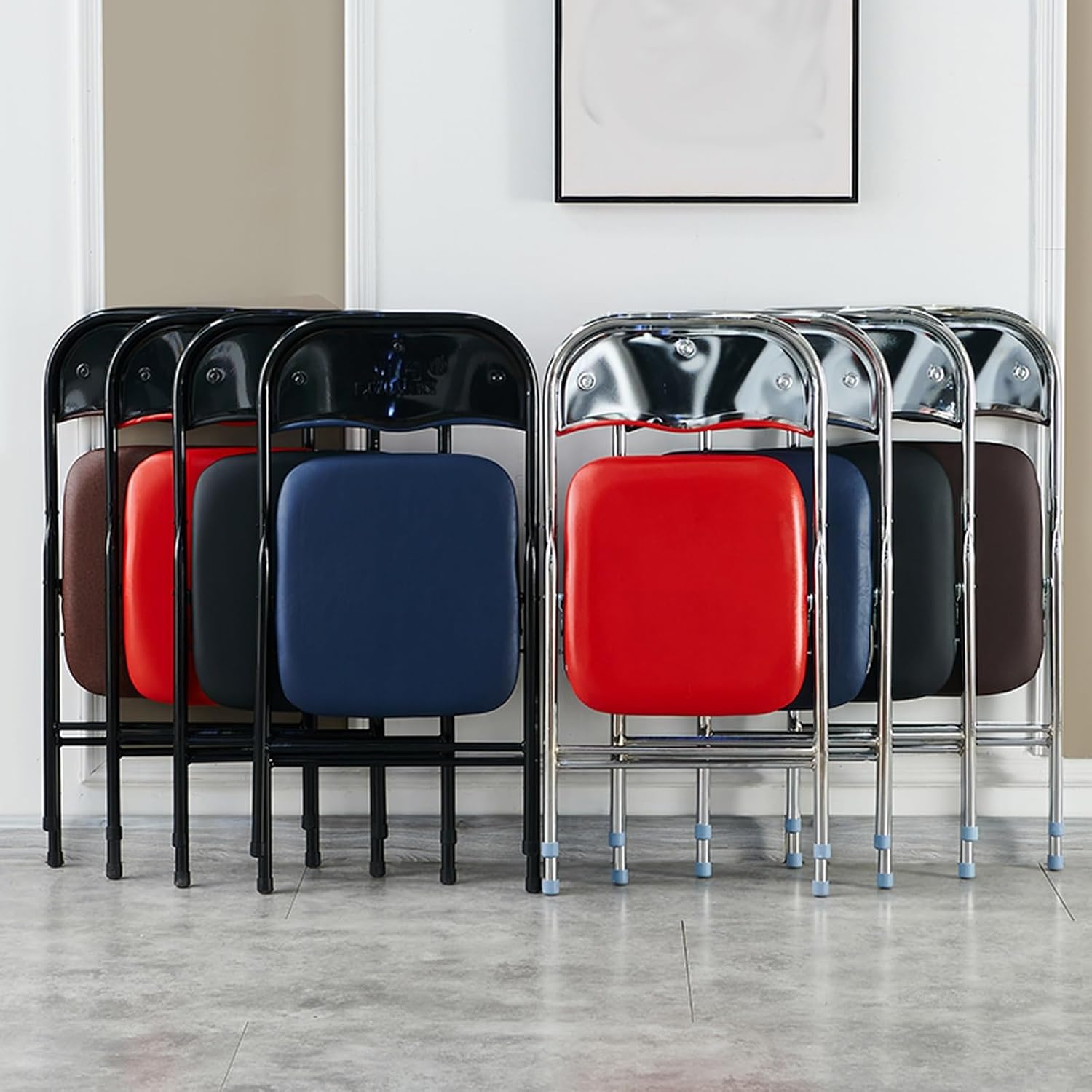 1 Pack Folding Chairs Stool Black Low Back with Padded Cushion，Metal Frame Meeting Room Office Chair for Bedroom Patio Party Event(Browns,Baking Paint)