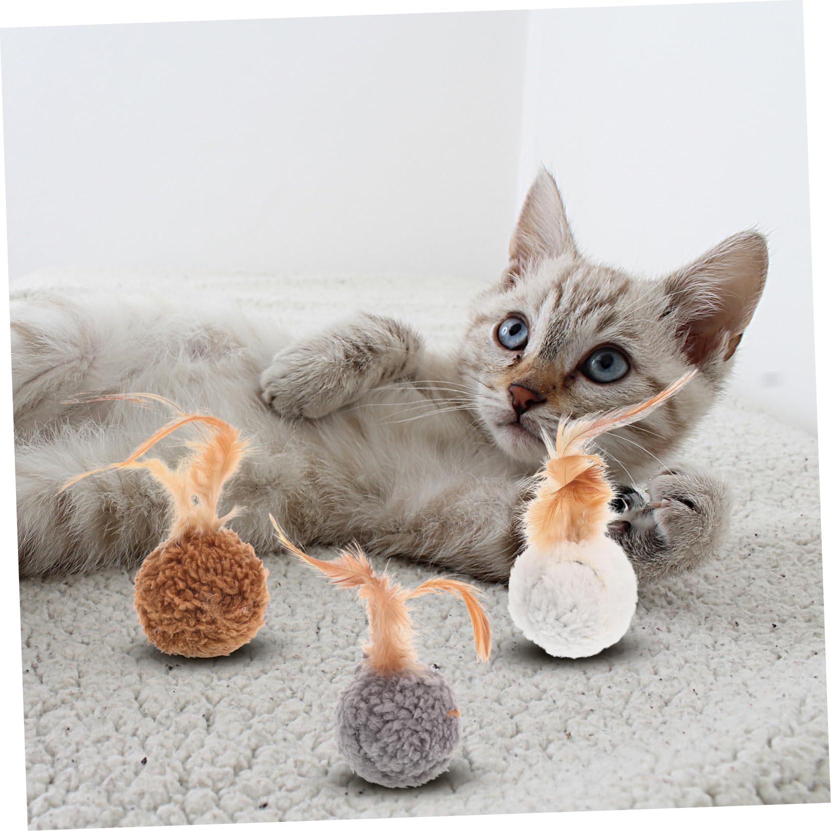 minkissy 45stücke Katzenspielzeug Teilig Mit Plüschbällen Und Federn Farbenfrohe Weiche Katzenbälle Mit Glocken Für Neugierige Kätzchen Und Aktives Spielen Haustieraccessoire Für