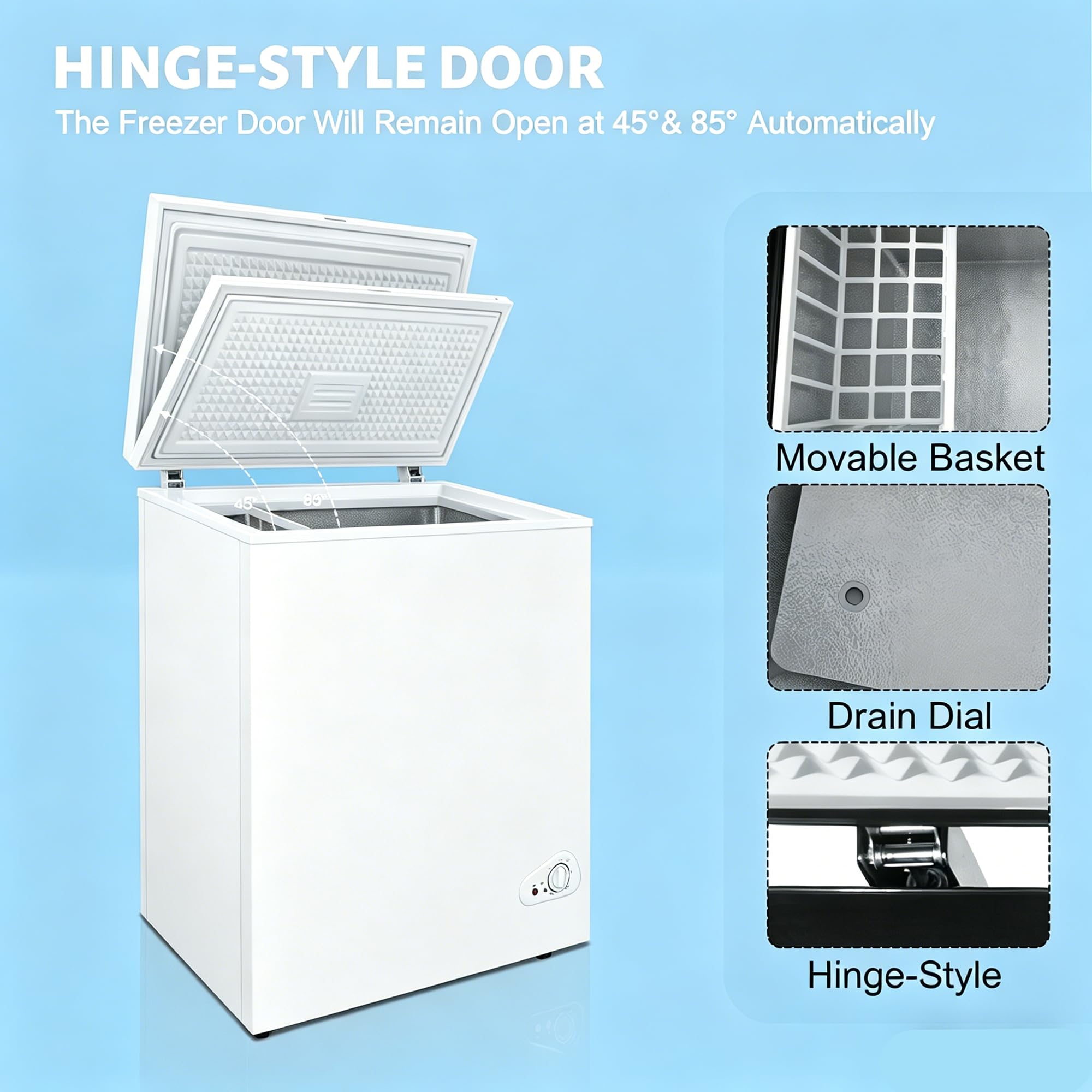 Compact Deep Freezer, 3.6 Cu Ft Chest Freezer With 6 Adjustable Thermostat, Top Open Door Freezer With Removable Basket, Energy Saving Freezer For Home, Apartment, Office, White on Fridge.com - View 6
