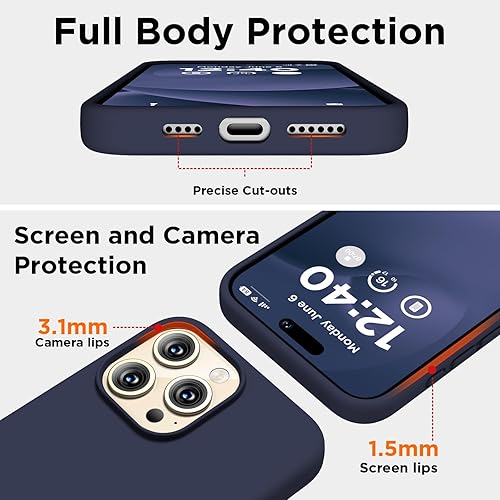 Miniatura 3 de Compatible con iPhone 15 Pro Max, funda de silicona líquida, cuerpo completo, funda protectora a prueba de golpes, delgada funda para teléfono con