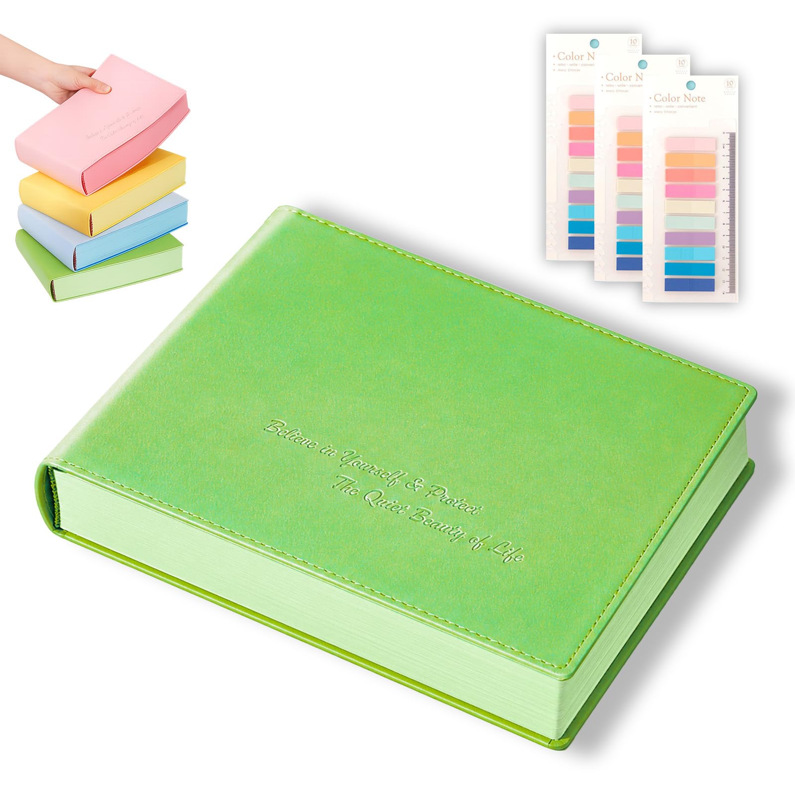 Cuaderno A5 de 720 páginas extra grueso con tapa dura verde de alta capacidad para oficina 7
