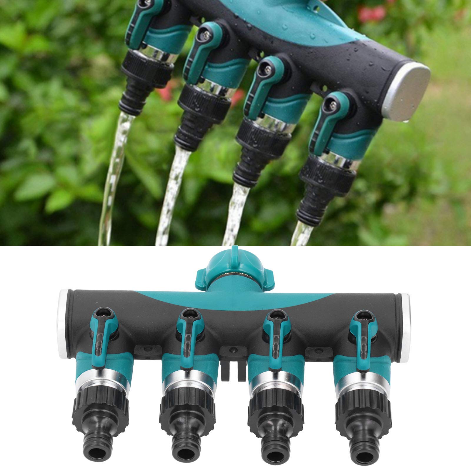 Sdoppiatore per Tubo Giardino a 4 Vie, Sdoppiatore per Tubo Giardino in Metallo, Valvola Divisore per Tubo Giardino Connettore del Controller di Distribuzione 'acqua