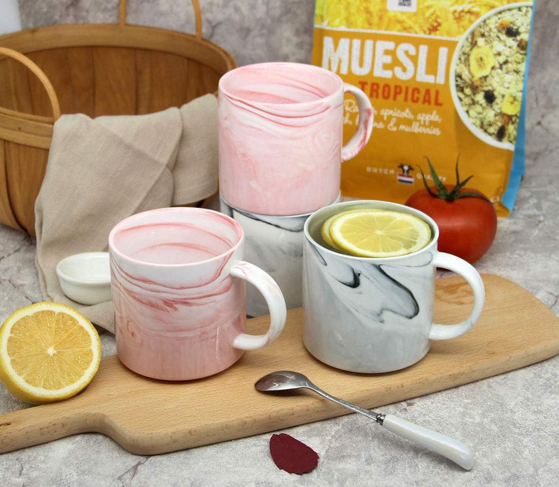 Smilatte 12 oz Stackable Coffee Mugs for Office, M101 Novelty Marble Ceramic Tea Cups for Boy Girl lover Women Men, Set of 4, Pink - Image 7