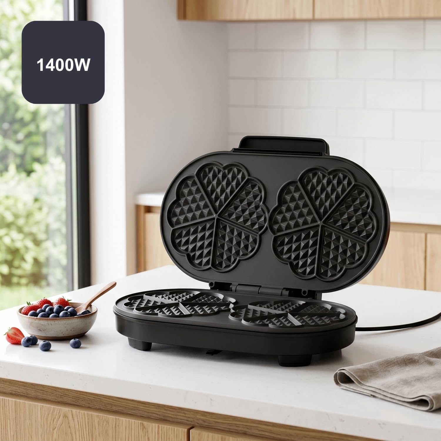 Black+Decker – Gofrera | Doble XL | 2 Gofres | Placas Antiadherentes | 33,6 x 18,2cm | 1400W | Temperatura Ajustable | Señal Luminosa | Asa Fría | Acabados en Inox