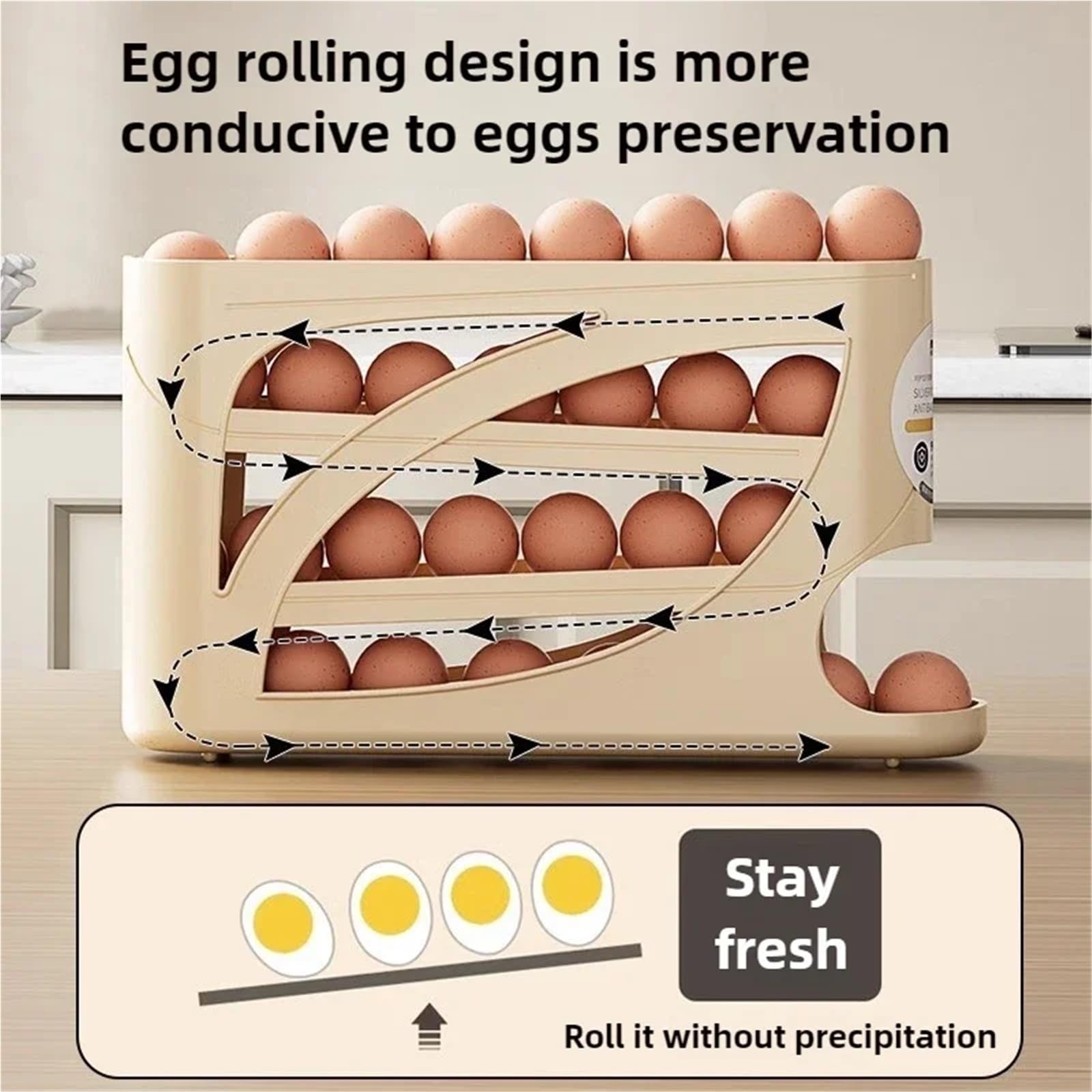 Compatible con soporte automático de huevos NASAN de 4 capas, organizador dispensador de almacenamiento para nevera para cocina (blanco, 2 piezas)