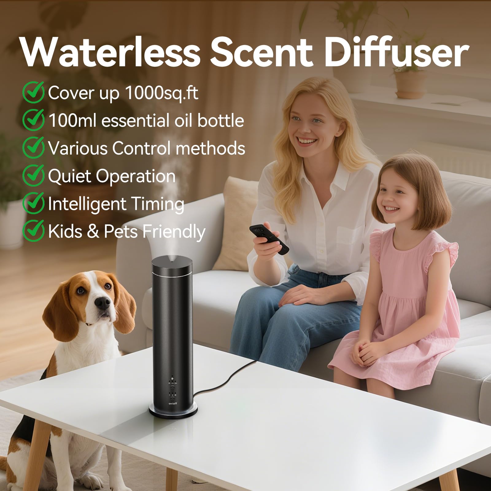 Difusor de aroma sin agua con Bluetooth, máquina difusora de aceites esenciales de 100 ml para el hogar, oficina, spa, difusor de fragancia de aromaterapia con 6 aceites esenciales incluidos, control