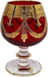 taly Ruby Red Crystal Brandy Snifters Vintage Design 24K Gold Hand Decorated 10 oz, Set of 1 (Red, Brandy)