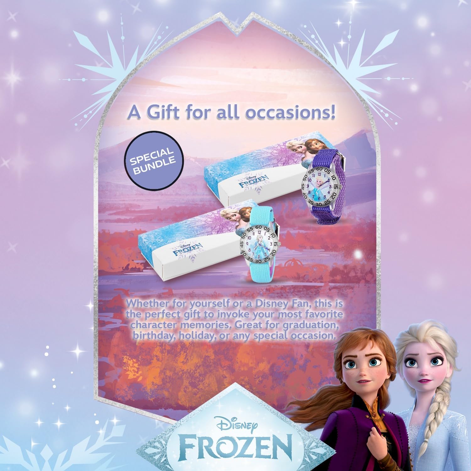 Disney Frozen 2-Pack Watch Set for Kids Ages 4–7 – Featuring Elsa Snow Queen Dial Designs – Clear Bezels with Blue and Purple Nylon Straps – GET 2 Mystery Bonus Watches - Image 7