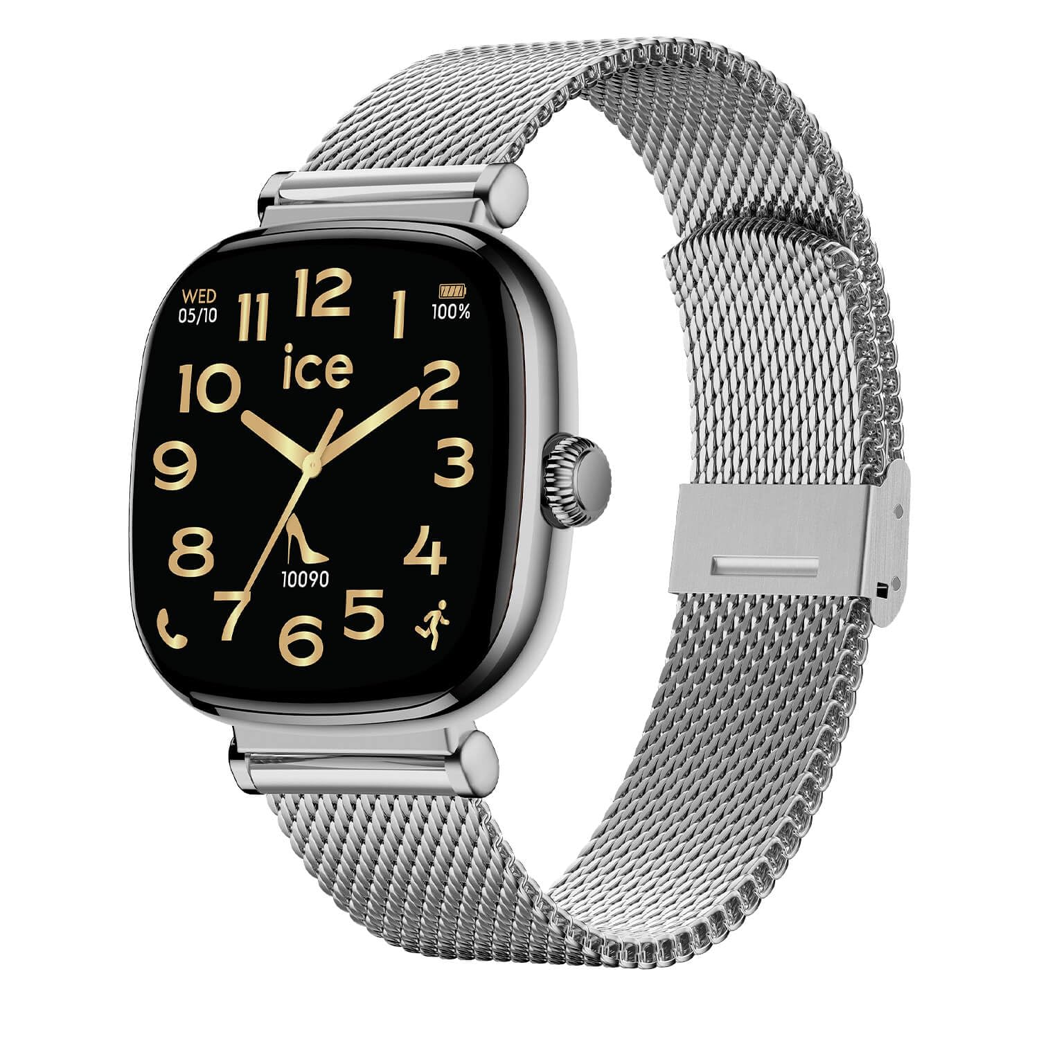ICE-WATCH - Ice Smart SQ 2.0 Silver Milanese - Montre connectée de Sport Argent pour Femme avec Bracelet en Acier Inoxydable - 025820 (1,7 Pouces)