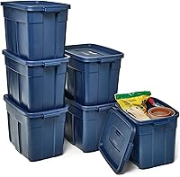 Rubbermaid Roughneck 18 Gallon Stackable Storage Totes, 6 Pack - Made in USA, Rugged Plastic Bins with Lids, Handles for Garage & Home Organization