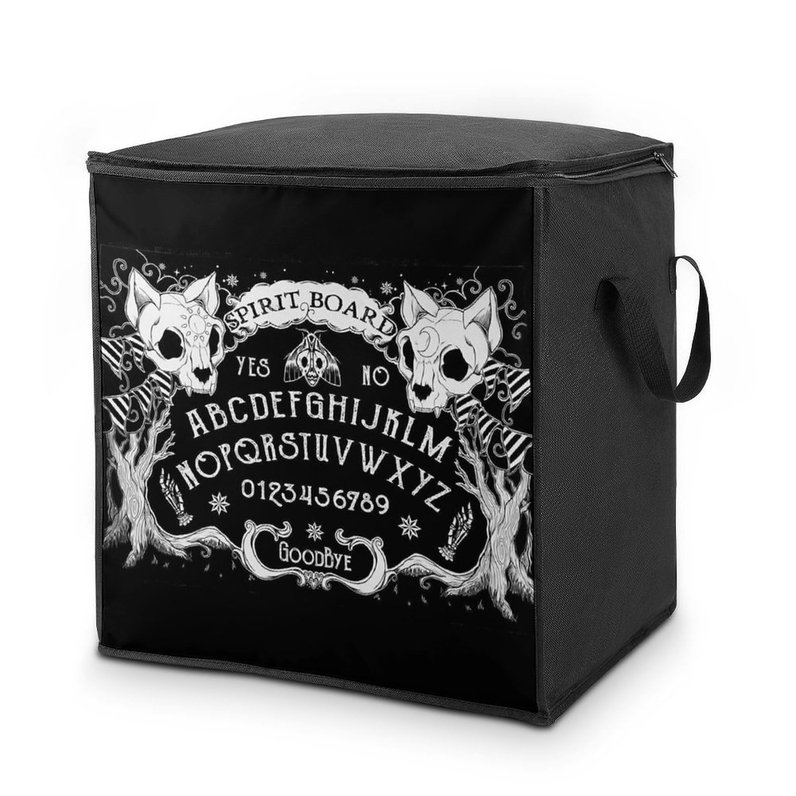 Lyfthologen 70L Storage Bags, Cat Skull Head Witch Board Black Gothic Storage Box with Lid Zipper And Handles, Clothes Bags for Quilt, Blankets, Bedding