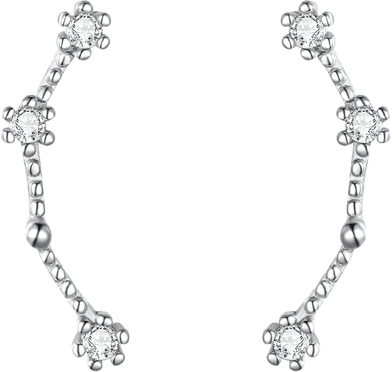 925 Sterling Silver CZ Horoscope Zodiac 12 Constellation Astrology Ear Crawler Post Earrings Gift for Mom Women Mothers Day/Valentines Day/Birthday/Christmas/Anniversary