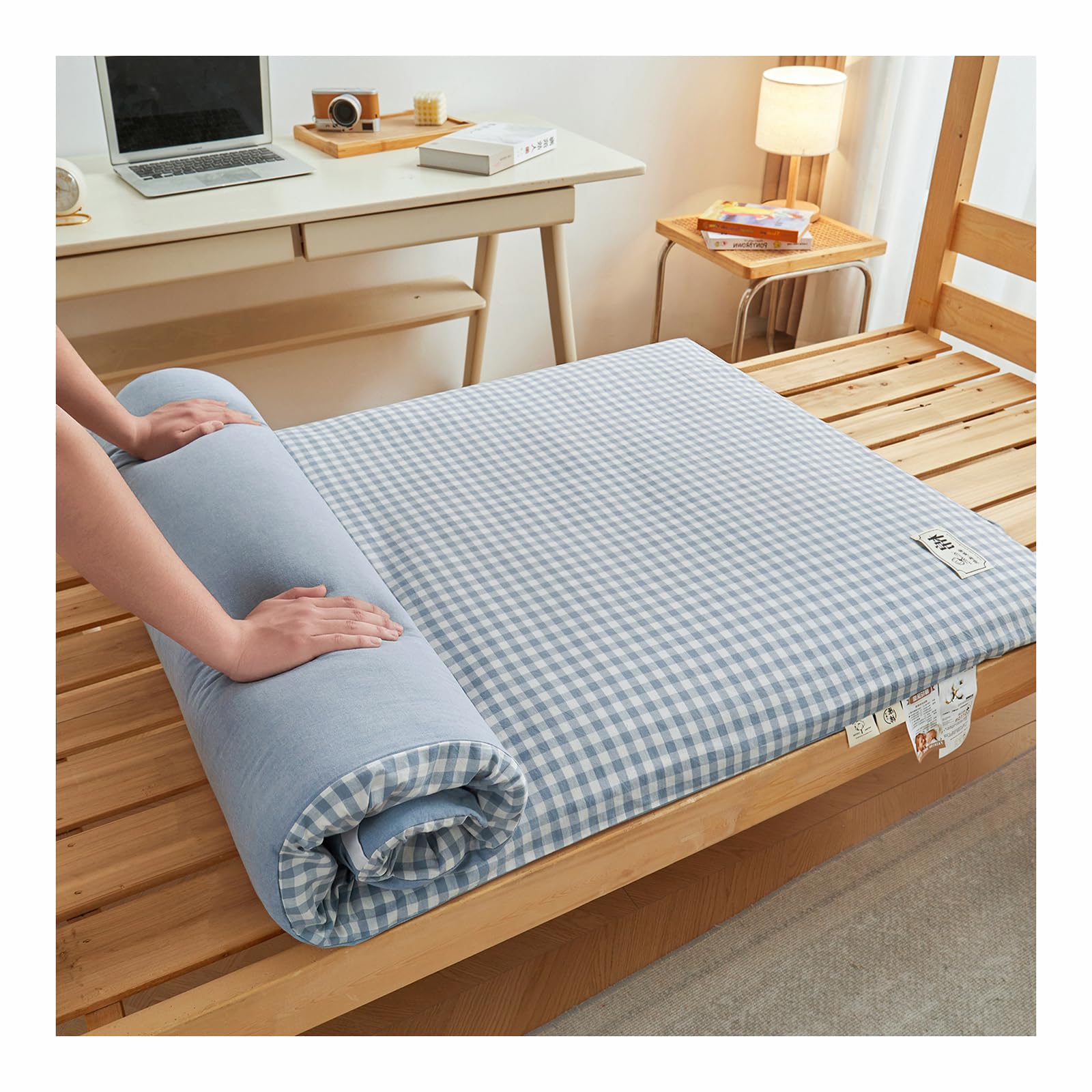 Plaid Materasso Futon Matrimoniale per Soggiorno, Portatile Materasso Futon Giapponese Spesso Extra Soffice Tappetino Tatami Soggiorno con Rivestimento Rimovibile,G,180x200cm/71x79in