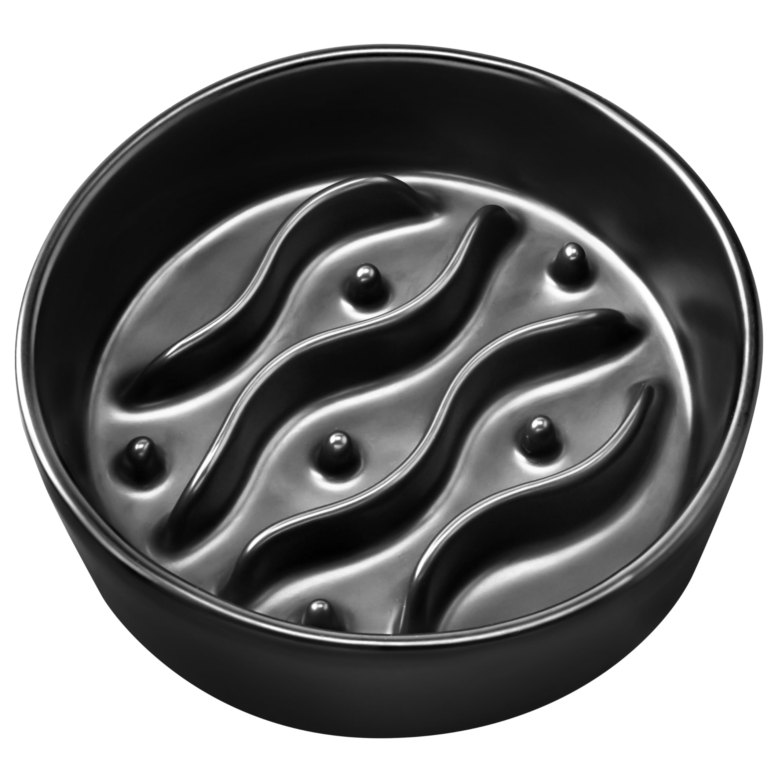 Ceramic Slow Feeder Dog Bowls for Small Dogs, 0.6 Cup Dog Slow Feeder for Fast Eater, Puzzle Maze Bowl, 14oz, 6in, Black