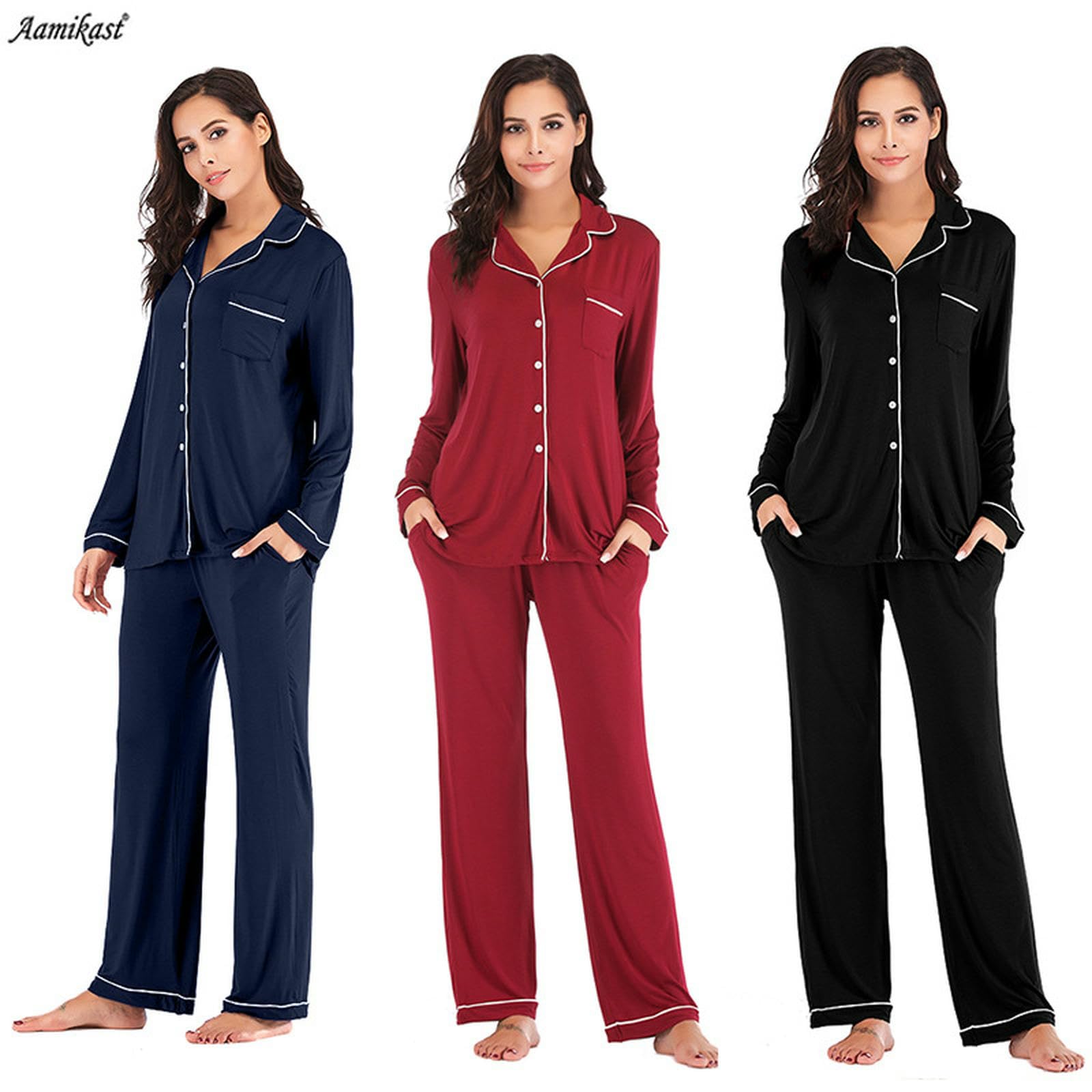 Pigiama da Donna Plus-Size Cardigan Abito maternità Wide-Leg Pantaloni Casa Pantaloni-Rosso Scuro-s