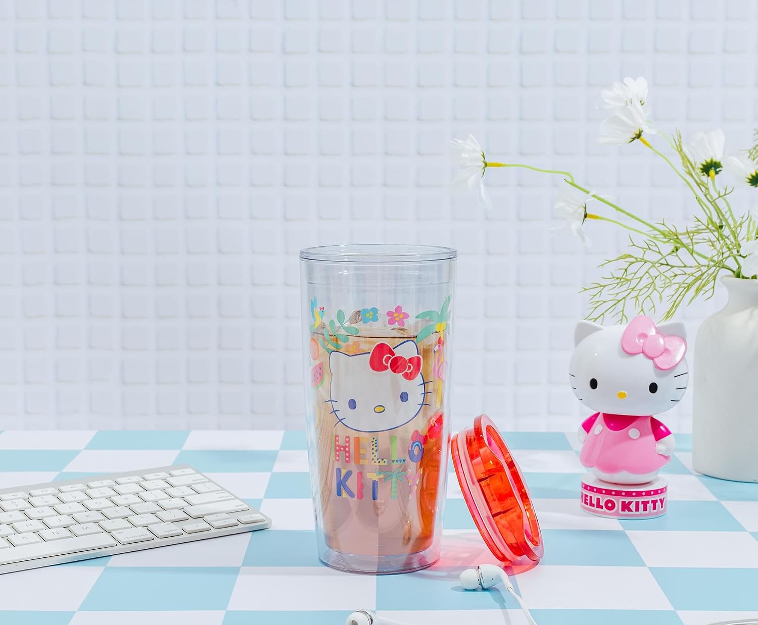 Silver Buffalo Sanrio Hello Kitty Tropical Plastic Travel Tumbler With Slide-Close Lid | Holds 20 Ounces