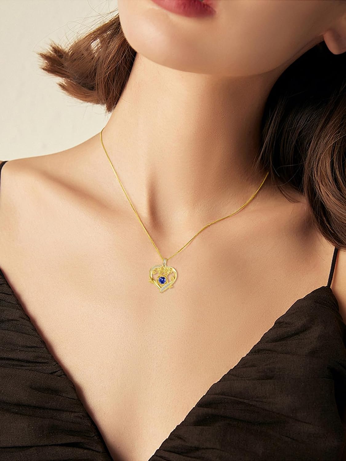 Midari 18K Gold Heart Birthstone Necklace for Women Rose Pendant Birthday Jewelry Gifts for Wife Her Daughter Mom
