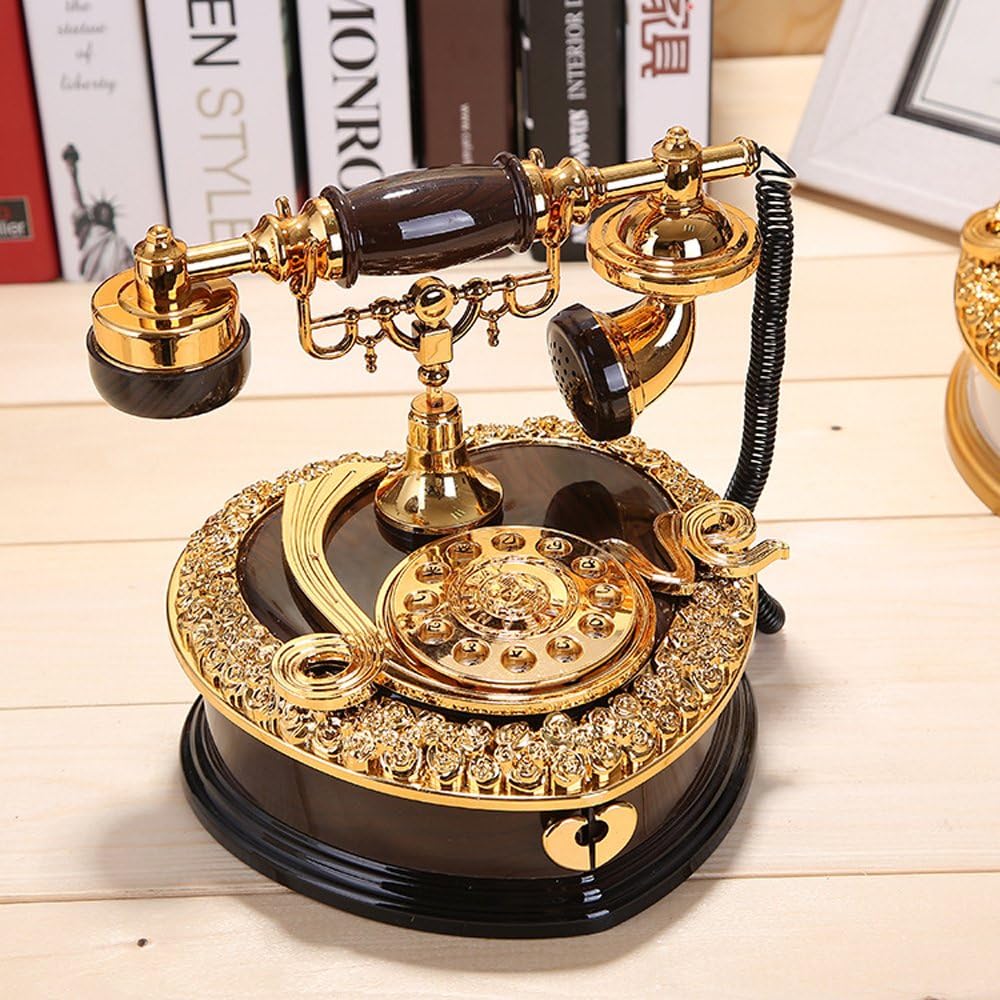 ornerx Heart Shaped Retro Dial Telephone Music Box with Drawer 7.5" x 7" x 6.7"