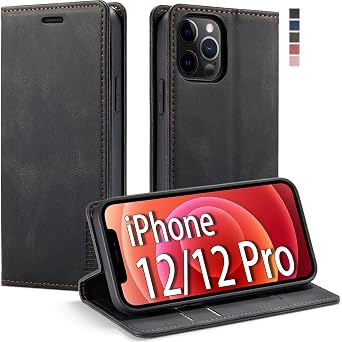 japezop Compatible with iPhone 12 Wallet Case with [RFID Blocking] Credit Card Holder,Leather Flip Book Phone Case Cover for iPhone 12/iPhone 12 Pro 6.1 inchBlack