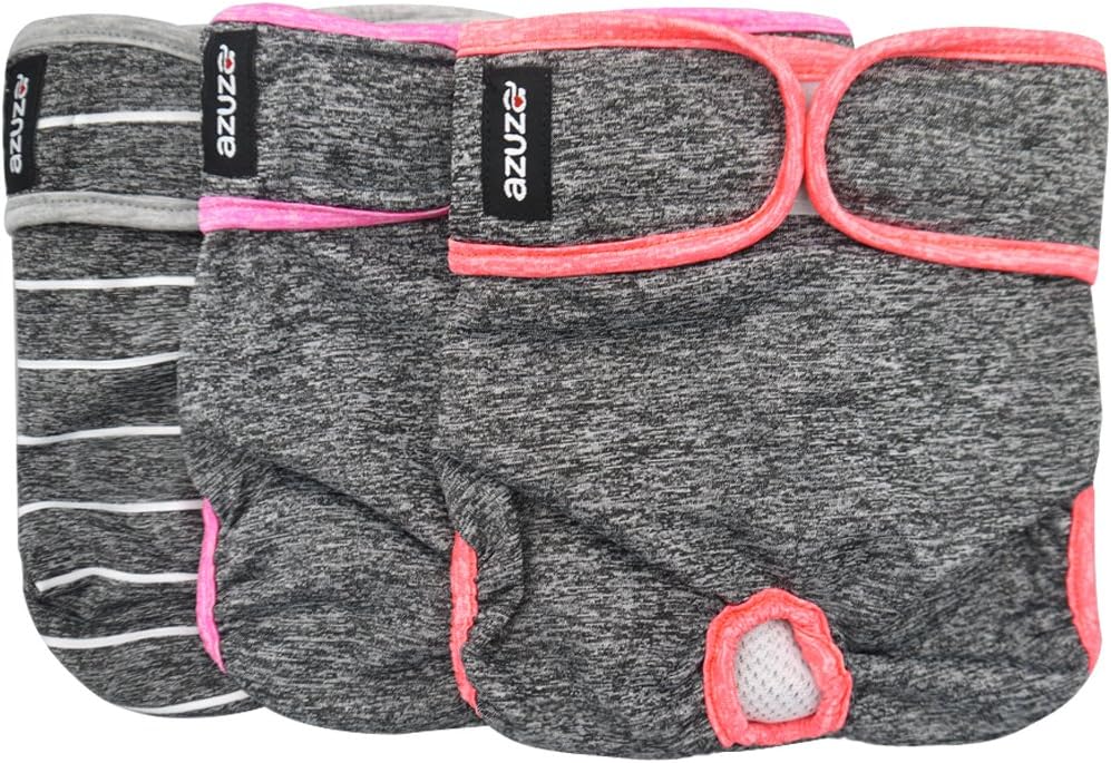 AZUZA Sports Reusable Female Dog Diapers Breathable 3 Pack Dog Wraps with Inside Pocket Waist 21''-27'', for Medium Dogs