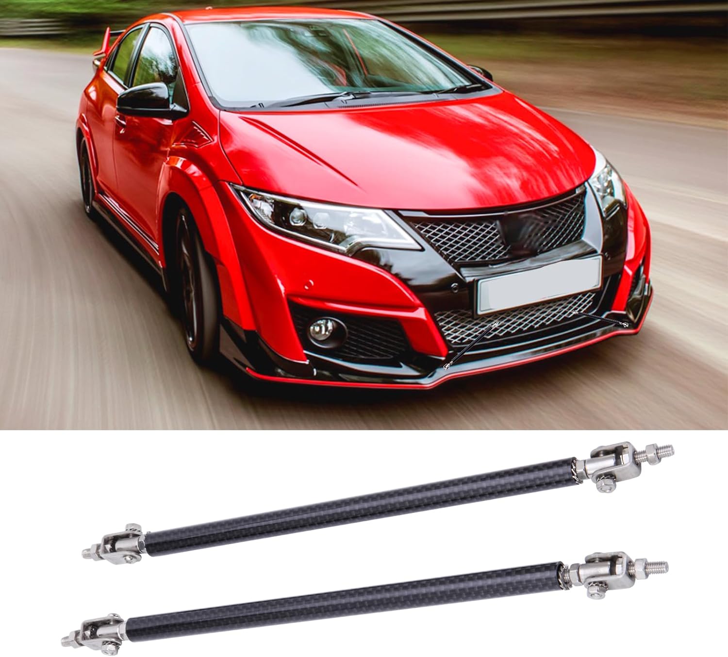 2PCS Front Bumper Lip Splitter Strut Rod 8''-11'' Adjustable Splitter Diffuser Strut Rods Tie Bars Compatible with Most Car Vehicles (Carbon fiber color)