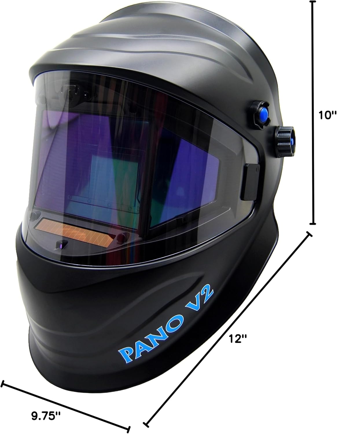 Blue Demon Pano V2 Welding Hood, 7 Arc Sensors, Auto darkening across all 3 Filters, Shades 4-13, 1/1/1/1 Optical Clarity with True View Technology (Blue Demon Pano V2 Welding Hood)