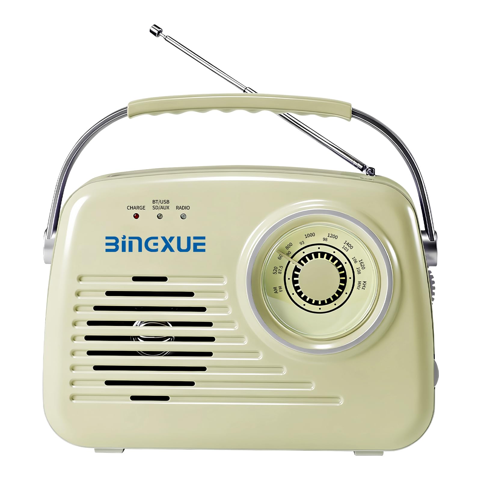 Radios Portable Am Fm, Small Retro Vintage Radio Bluetooth, AA Battery Powered Radio or Plug in the Wall, Support SD Card AUX USB MP3 Player for Home/Outdoor (White)-image-43