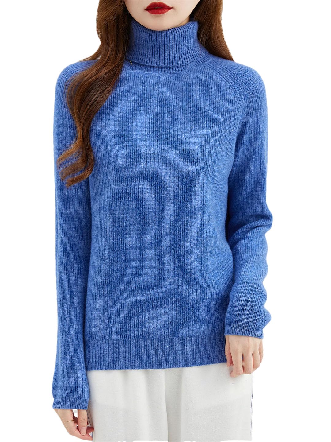 Maglione da donna a collo alto, in lana, per autunno e inverno, a maniche lunghe, lavorato a maglia