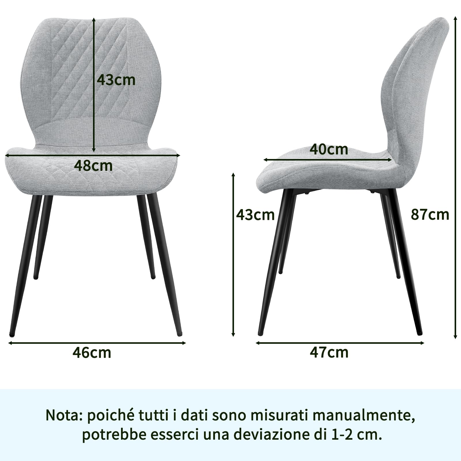 JIJIAN set di 6 Sedie da Pranzo Imbottite in Lino Naturale, Design Ergonomico Moderno per Cucina, Sala da Pranzo, Soggiorno, Camera da Letto, Reception, Grigio