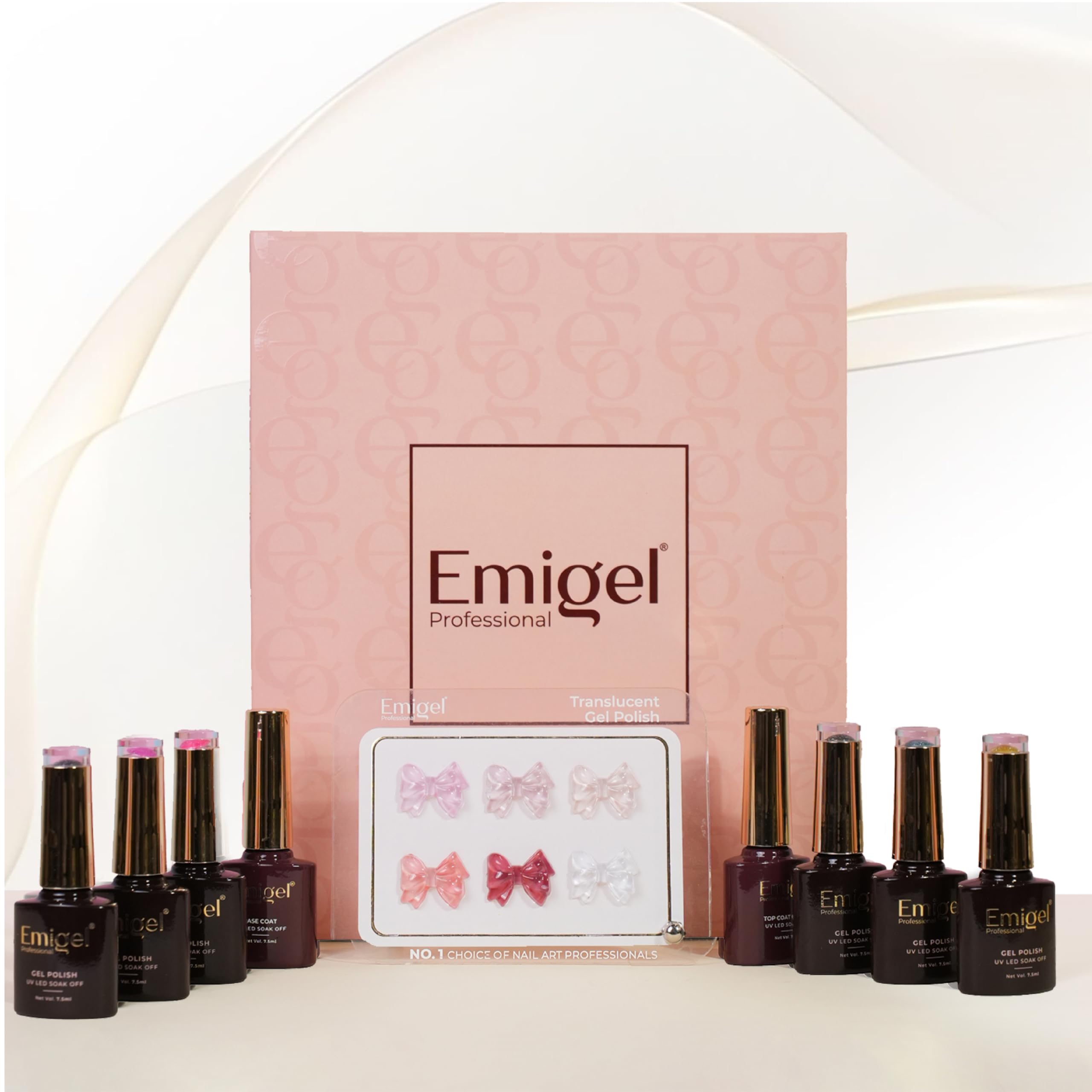 Emigel Professional Translucent UV Gel Polish Kit | with 6 UV Gel Polish & Top Coat, Base Coat For Perfect Variety for Creative, Salon Style Nails. 7.5ml (Set of 8)-image-30