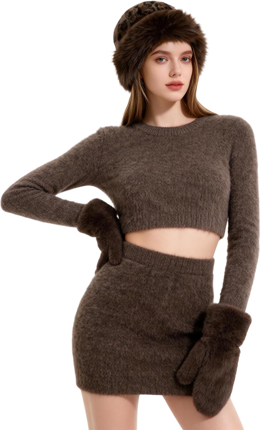 3 Pieces Faux Fur Bucket Hat Set Women, Winter Fluffy Fisherman Plush Warm Hats Warmer Bucket Hat Sherpa Lined Mittens Glove - Image 5