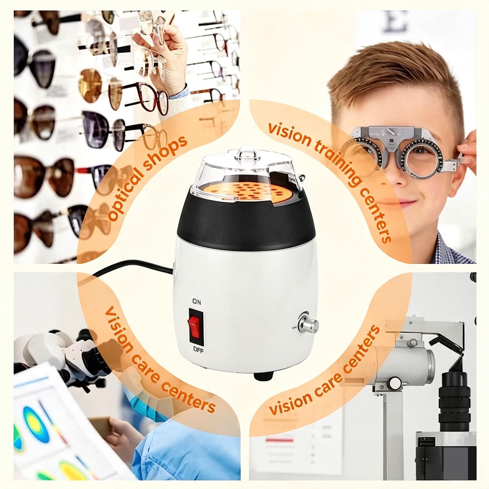 Wärmer for optische Brillengestelle, Brillenverarbeitungsgeräte