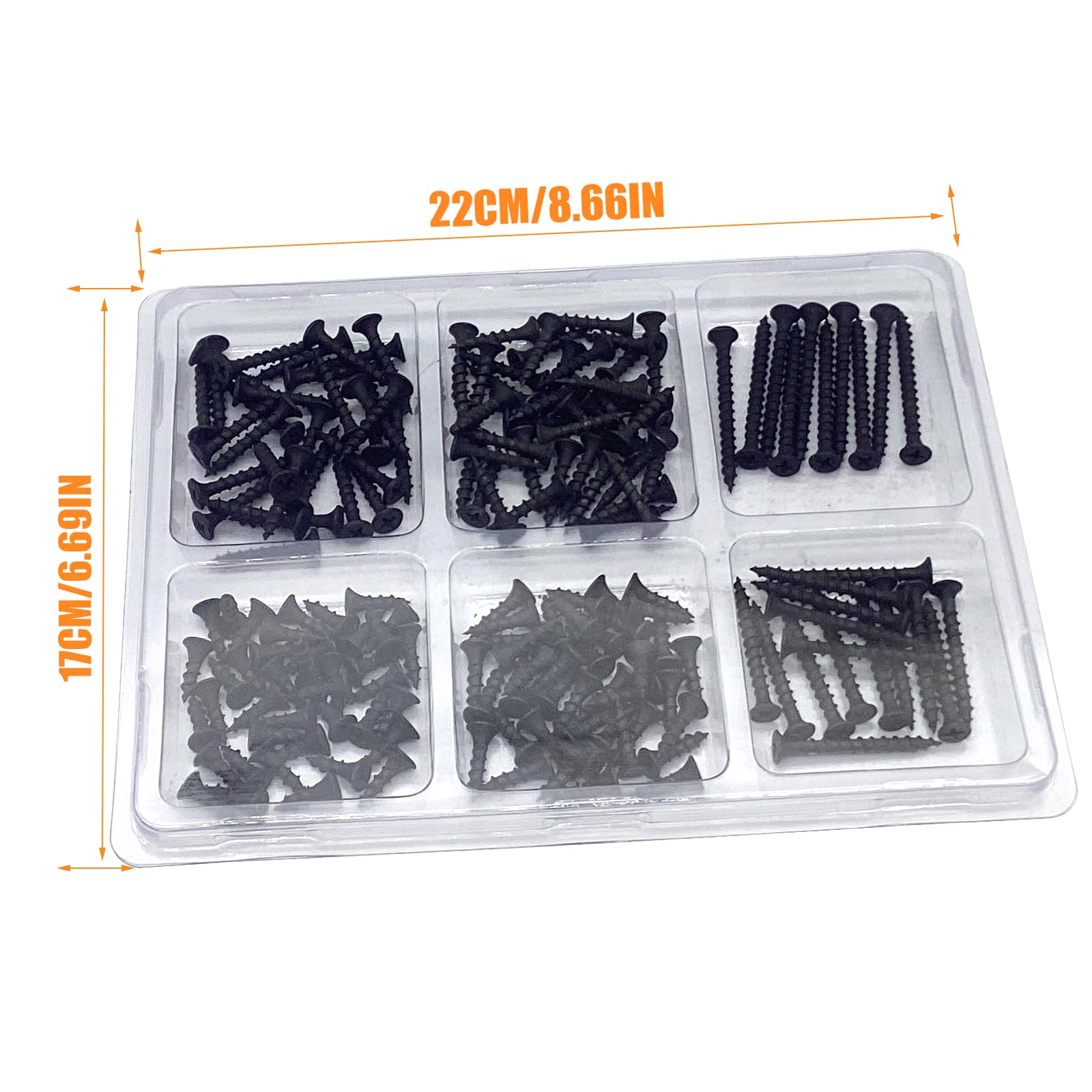 175 viti per cartongesso n. 8, viti per legno assortite, viti per legno nero, kit assortimento di viti per legno, viti a testa piatta, assortimento di viti, 6 misure, (2", 1-1/2", 1-1/4", 1", 3/4", 5