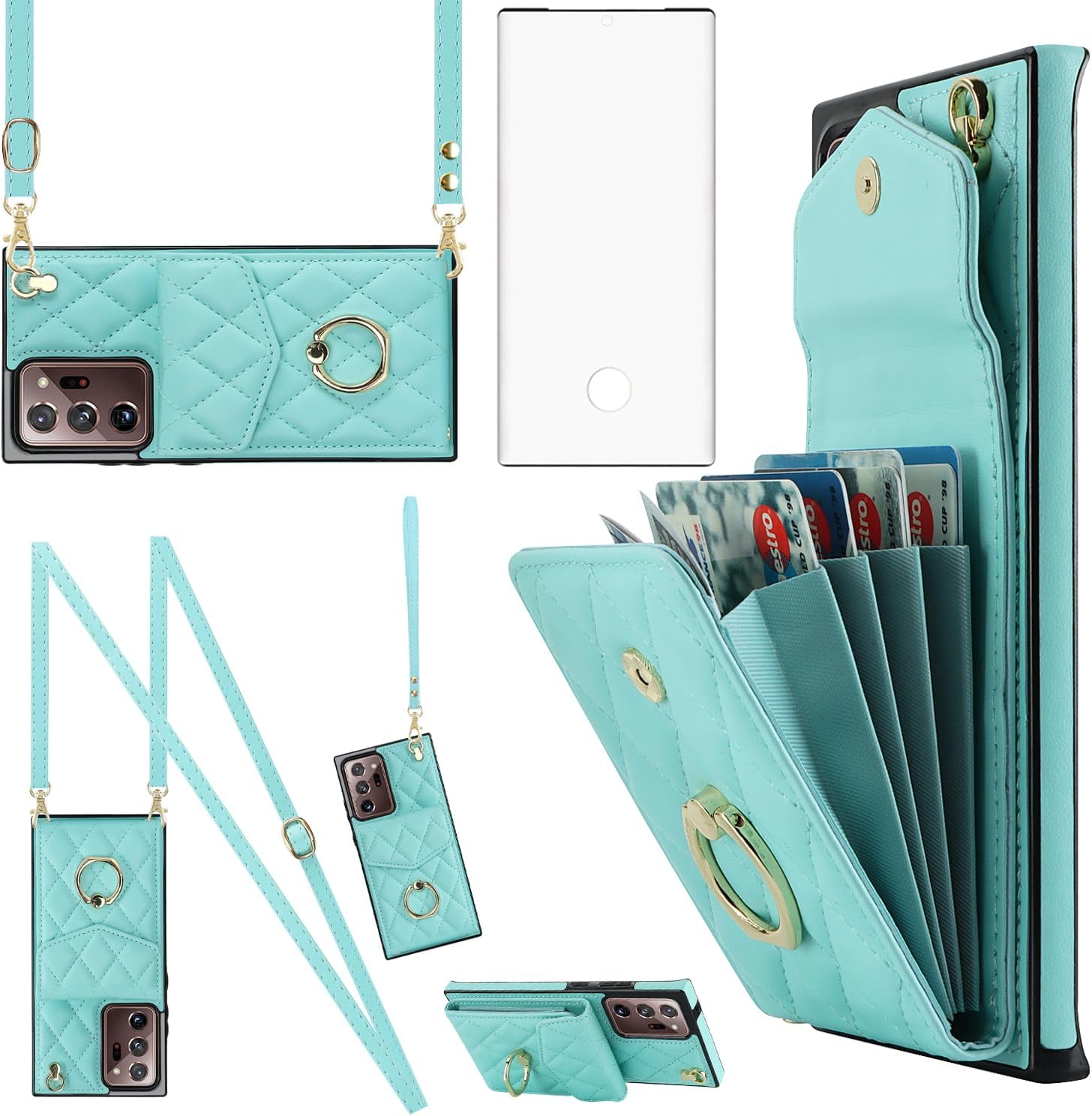 Asuwish Phone Case for Samsung Galaxy Note 20 Ultra 5G Wallet Cover with Screen Protector and Ring RFID Blocking Card Holder Cell Note20 Plus Notes 20Ultra Note20+ U + 20+ Twenty Not S20 Women Teal