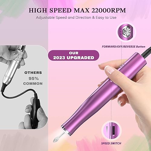 Miniatura 2 de Máquina de taladro eléctrico de uñas lima de uñas de gel acrílico de 22000 RPM con luz LED kit de manicura y pedicura Efile para pulir y recortar