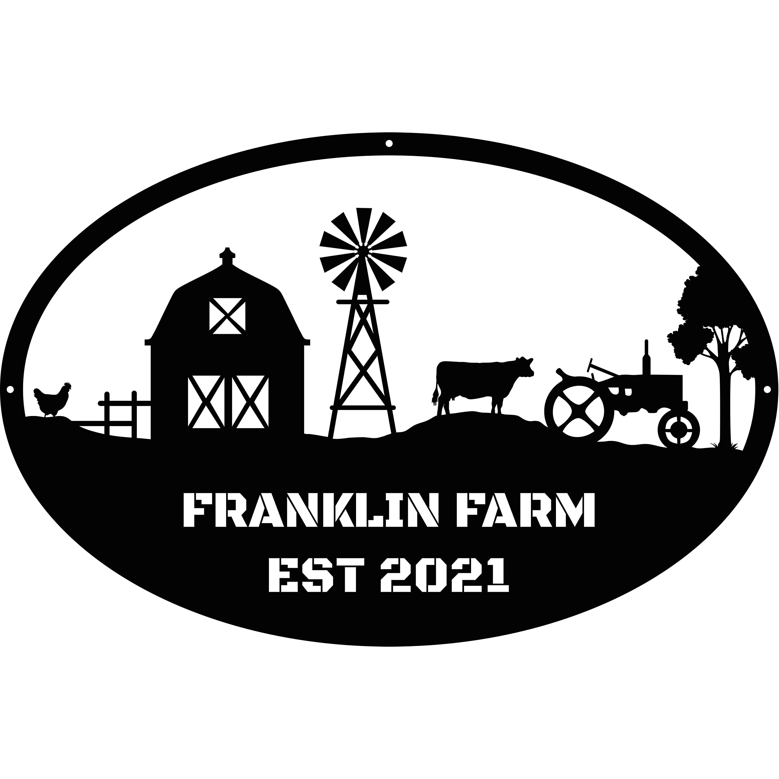 Metal Farmhouse Name Sign - Indoor Outdoor Custom Metal Farm Sign - Rustic Charm - Personalized Home Decor - Outdoor Customized Sign for Ranch or Farm House Made in USA with Tractor Windmill Cow