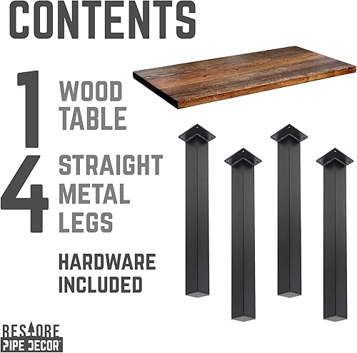 Miniatura 9 de PIPE DECOR Boulder - Kit de mesa auxiliar rústica de madera maciza negra de 36 pulgadas con (4) patas de metal negro mate de 12 pulgadas, mesa