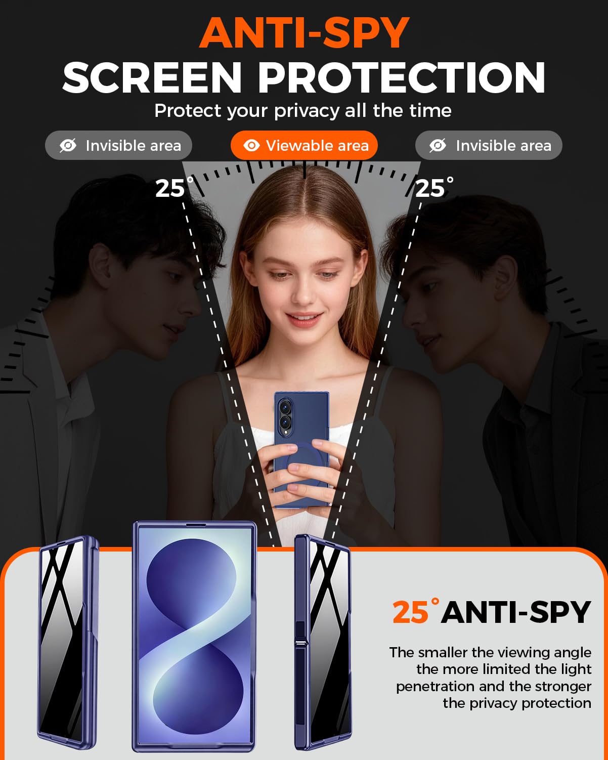 NINKI Funda para Samsung Galaxy Z Fold 8 con soporte, [protección de bisagras y protector de pantalla de vidrio privado] Resistente a los golpes, funda magnética con soporte para Fold 8, azul