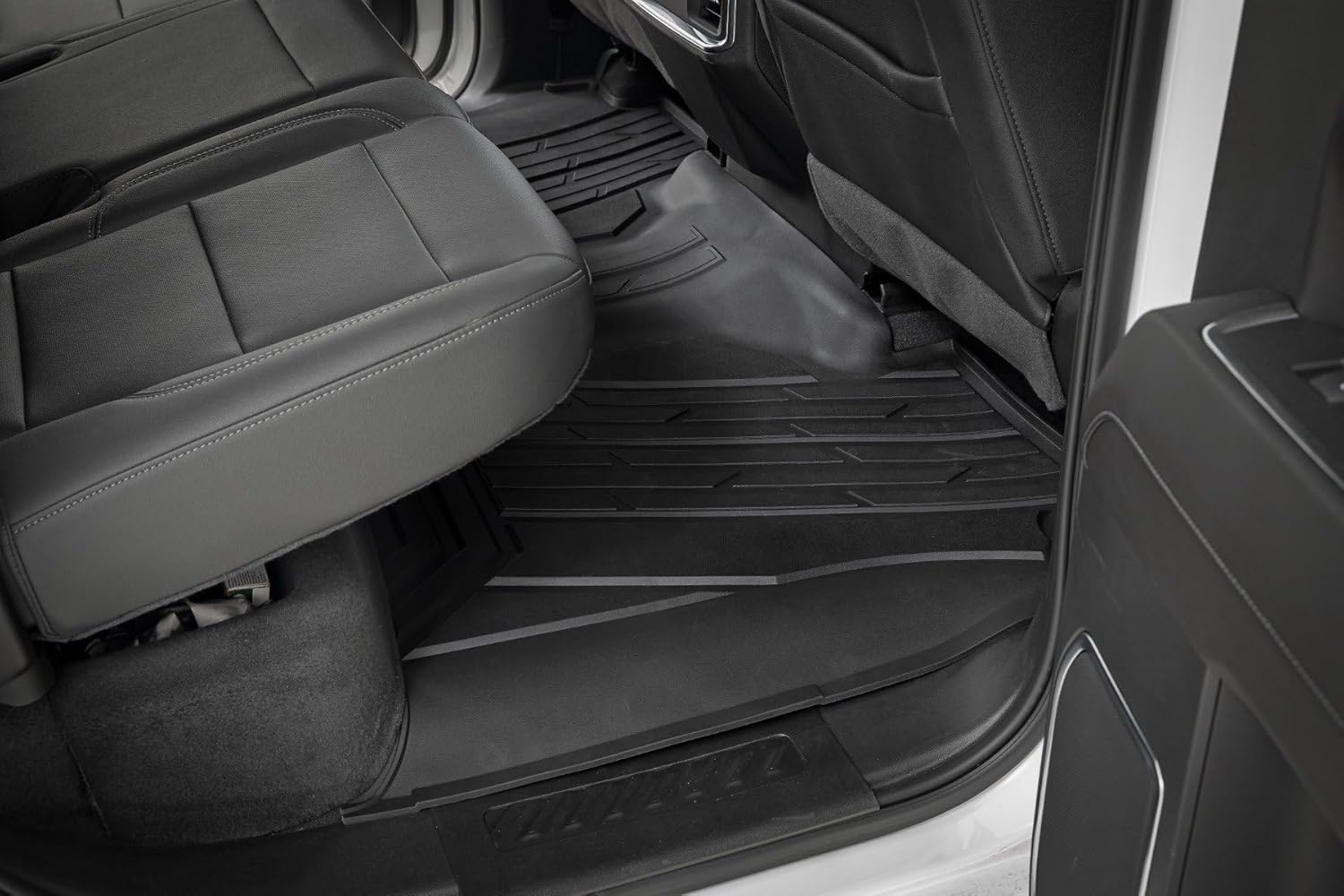 Rough Country Flex-Fit Floor Mats for Chevy Silverado & GMC Sierra 1500/2500HD/3500HD (2019-2026) Crew Cab - Front & Rear Set, All-Weather Non-Slip TPE Liners w/Spill Saver Lip