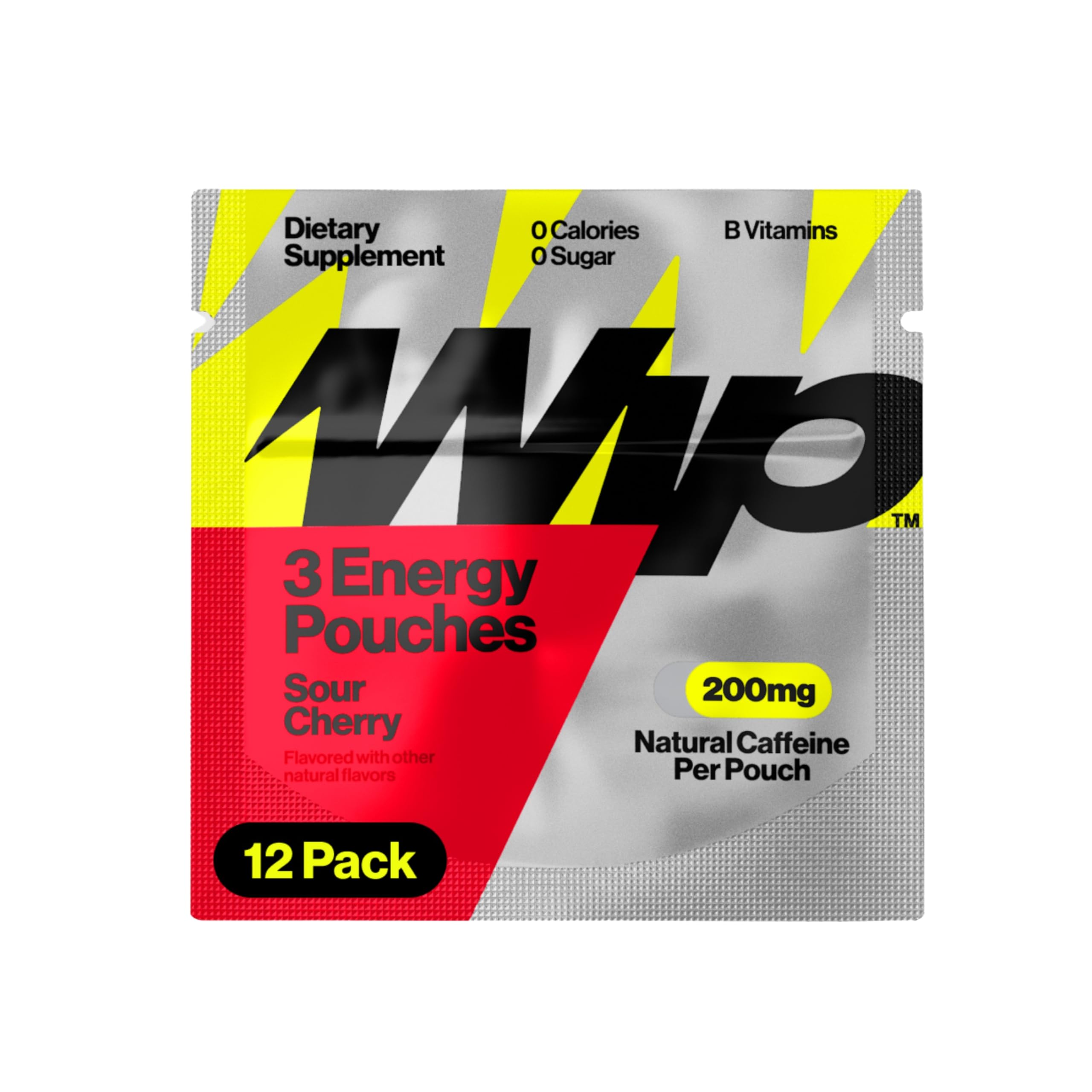Wip Energy Pouches, Travel Packs, Sugar Free, 200mg Natural Caffeine, B Vitamins, Minerals, L-Theanine, Energy Support, Sour Cherry, 12 Packs 3 Pouches Each