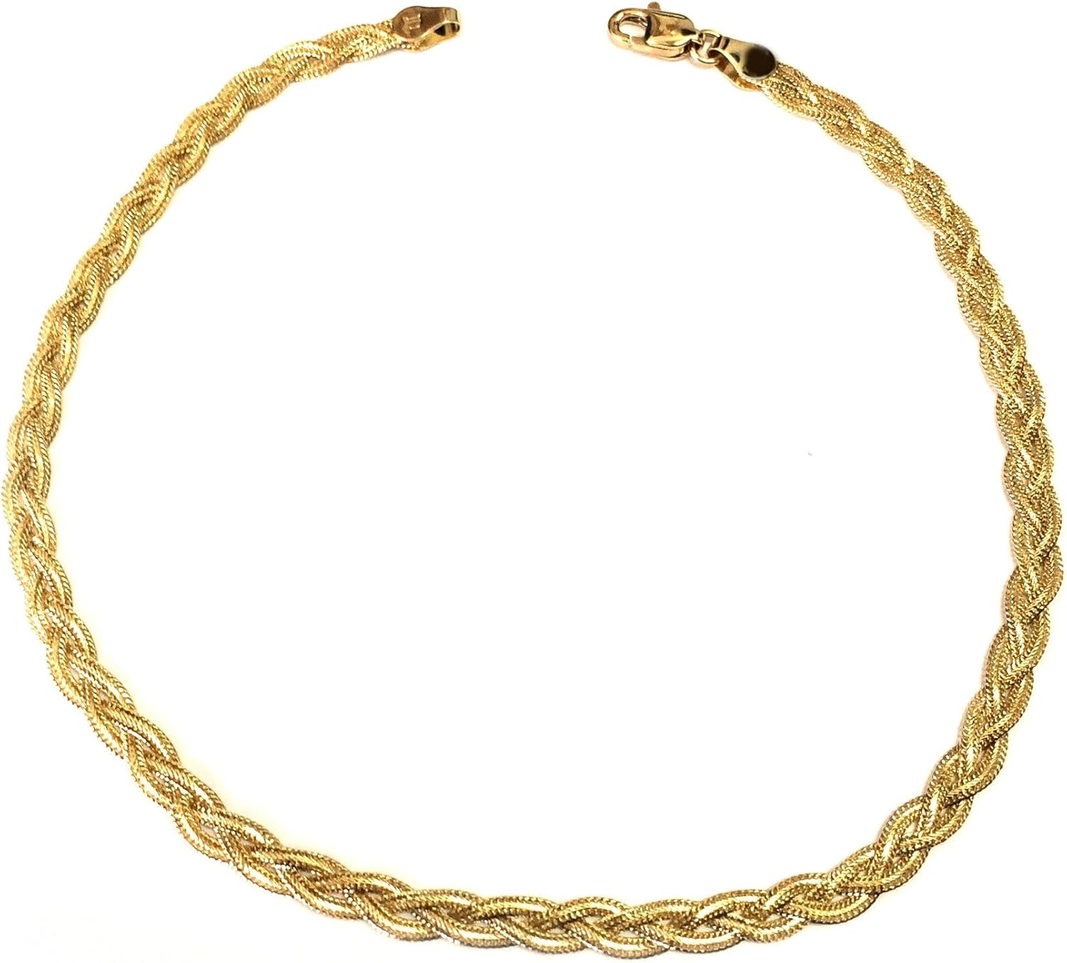 Jewelry Affairs 14k Yellow Real Gold Diamond Cut Braided Fox Chain Anklet, 10"