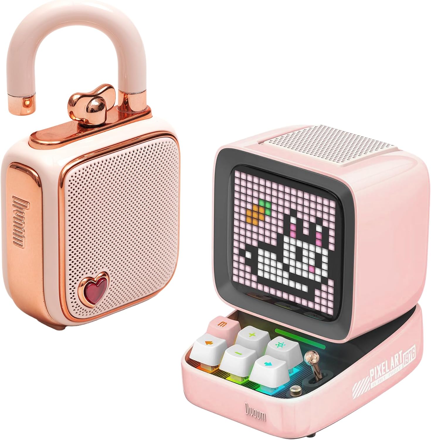 Divoom Ditoo Pro Bluetooth Hoparlör ve Ses Kayıt Özellikli LoveLock Hediye Seti, Pembe
