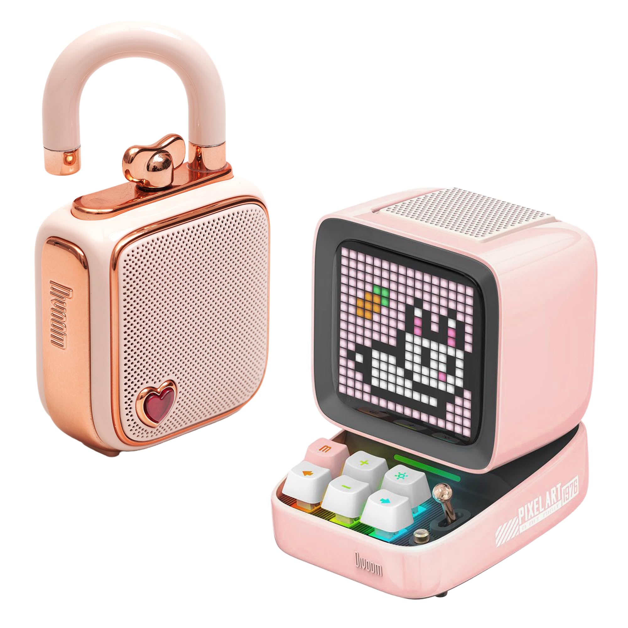 Divoom Ditoo Pro Bluetooth Hoparlör ve Ses Kayıt Özellikli LoveLock Hediye Seti, Pembe