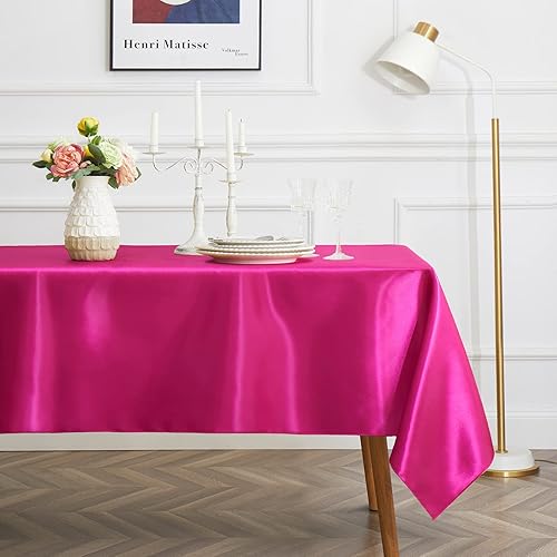 Miniatura 3 de Cobedzy Paquete de 1 mantel de satén color rosa intenso, mantel rectangular de satén de 58 x 102 pulgadas, mantel de satén de tela suave, mantel de