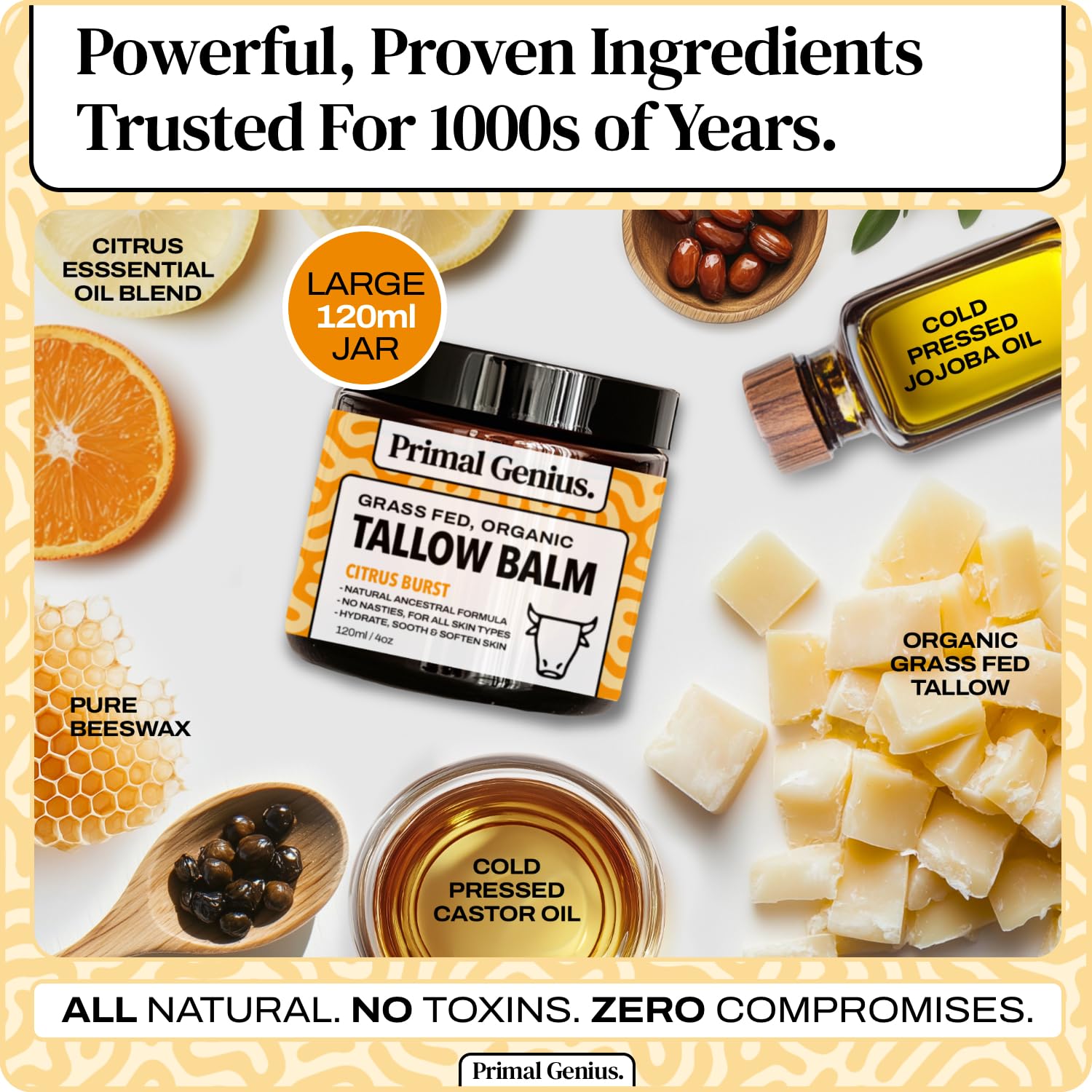 Tallow Balm, Citrus Burst Grass Fed Organic Beef Tallow Skincare, All Natural Butter Cream Moisturiser For Face & Body - Image 4