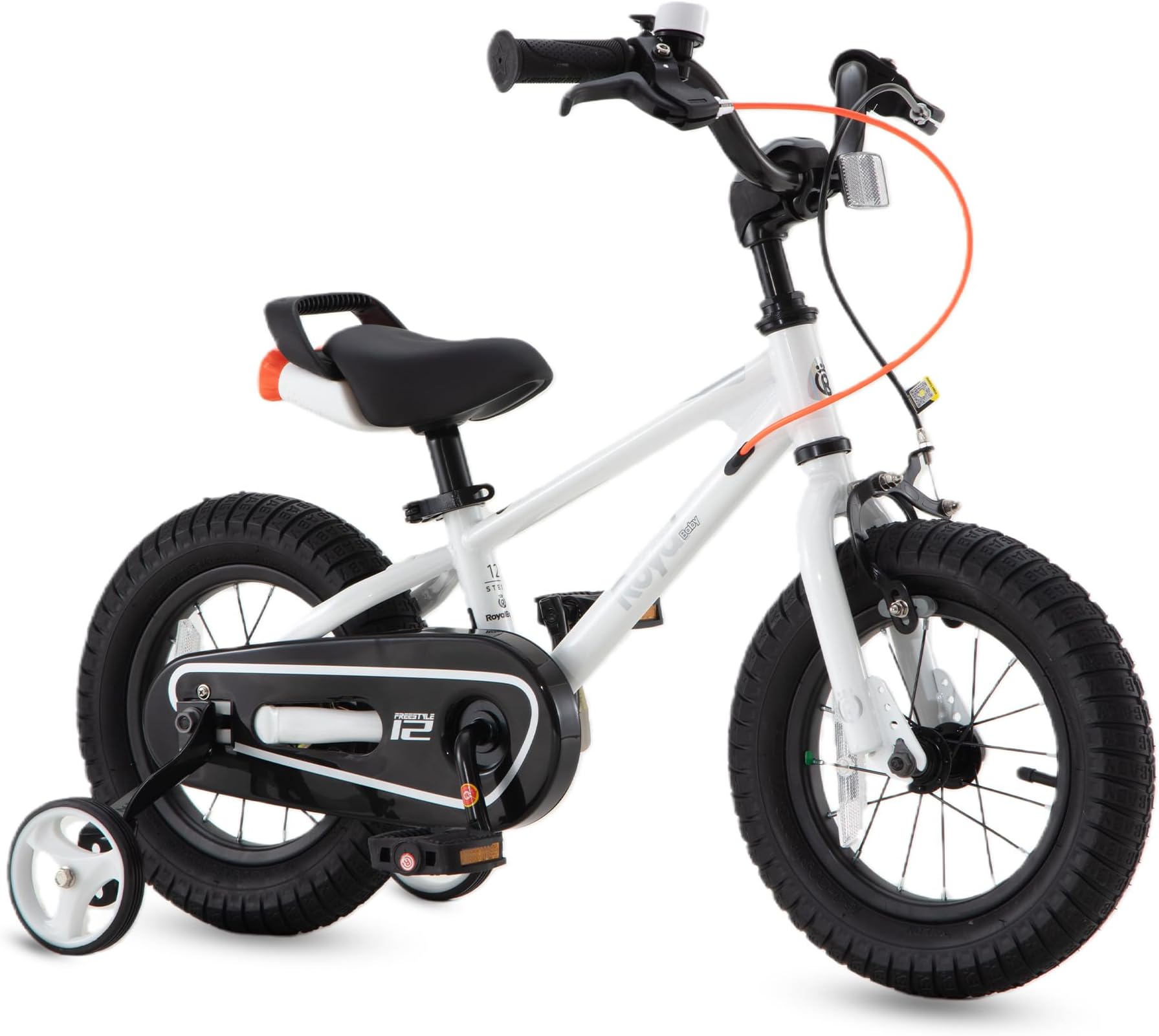 Royalbaby Freestyle Dual Handbrakes Kids Bike 12 Inch Toddlers Learning Bicycle with Training Wheels for Boys Girls Beginners Age 2-4 Years, White